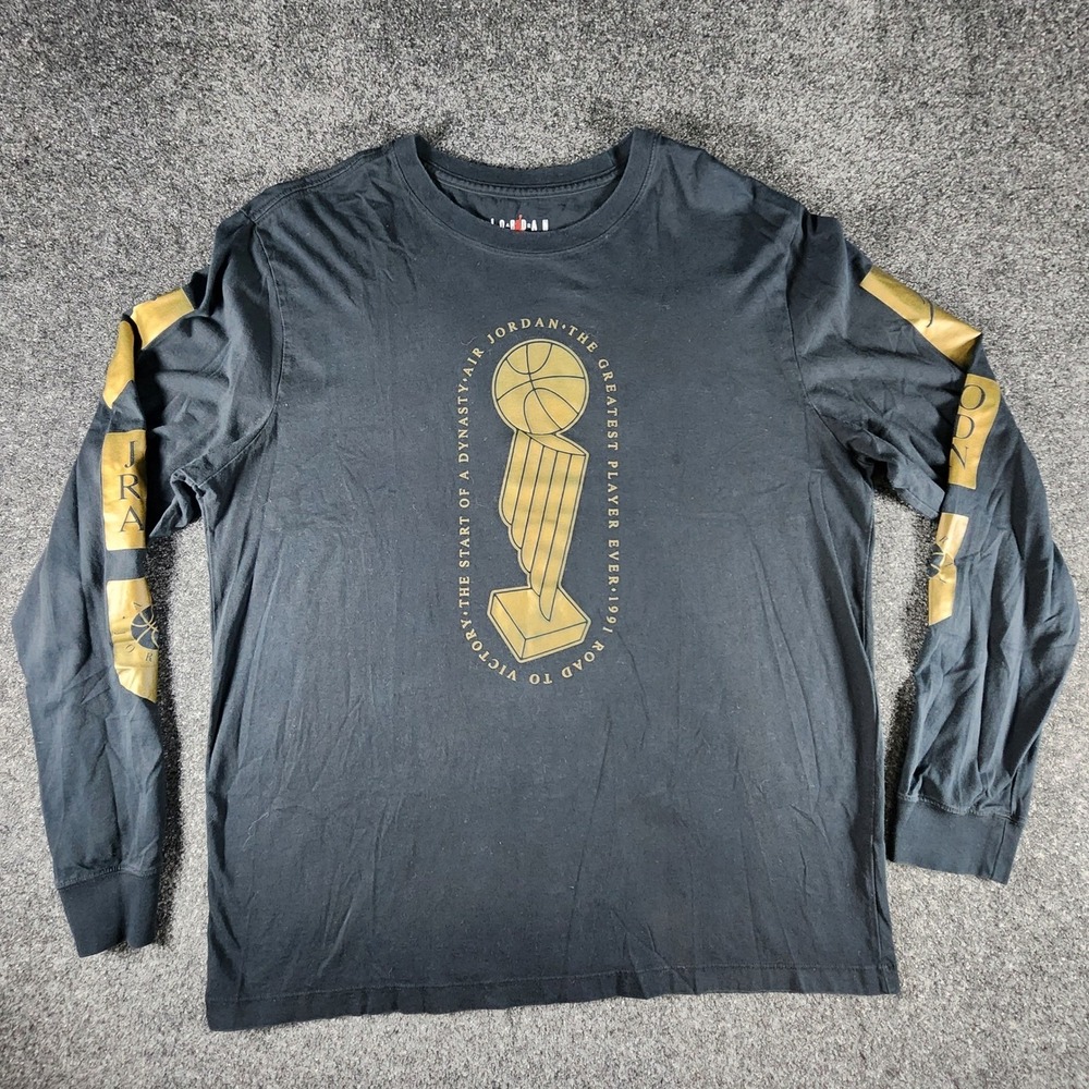 Nike Air Jordan Men XL Long Sleeve Shirt Black Gold 1991 Dynasty Road To Victory
